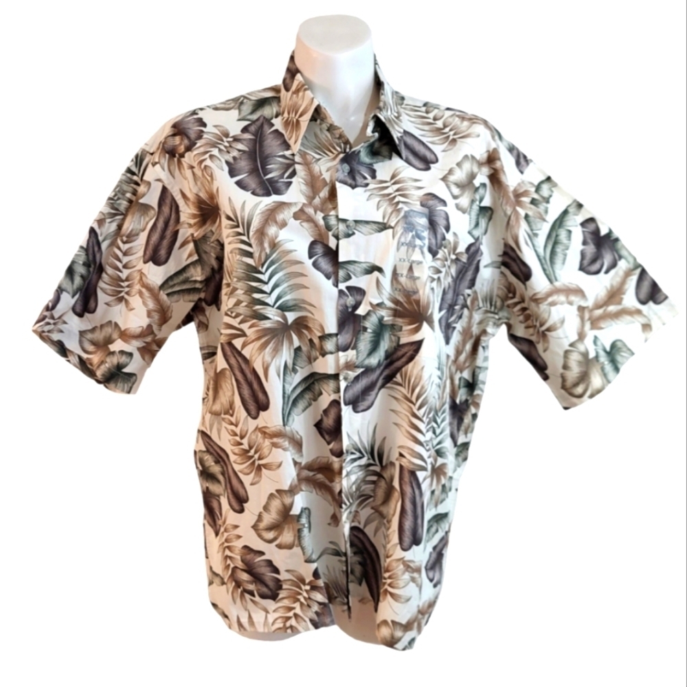 Hollis River Mens Shirt Size XXL Tan Hawaiian Tropical Print Short Sleeve